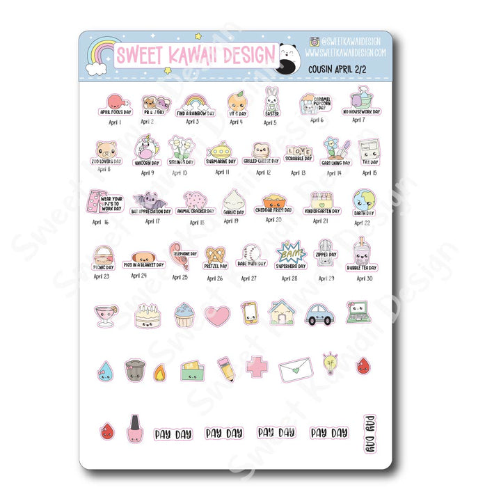 April 2026 Monthly Overview Stickers - Hobo COUSIN