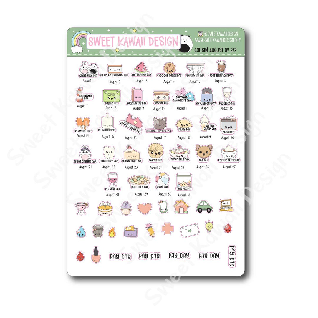 August 2026 Monthly Overview Stickers - Hobo COUSIN