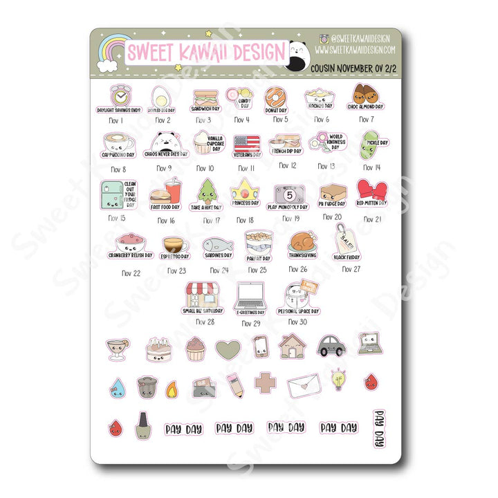 November 2026 Monthly Overview Stickers - Hobo COUSIN