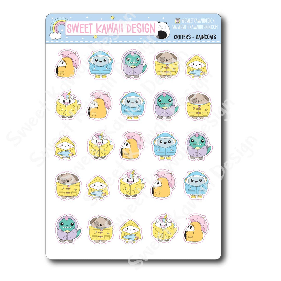 Kawaii Critter Stickers - Raincoats