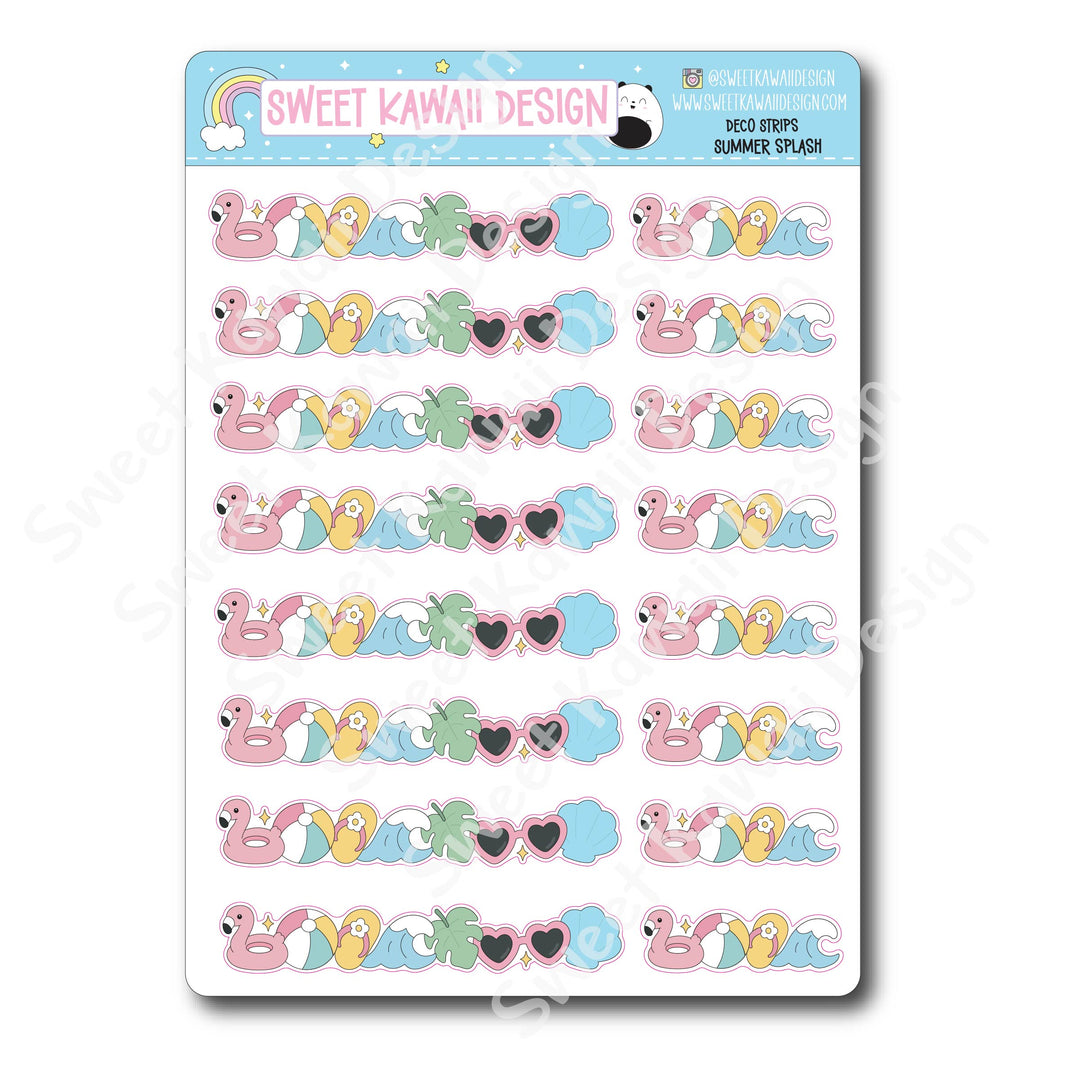 Kawaii Deco Strip Stickers (washi strip/border) - Summer Splash