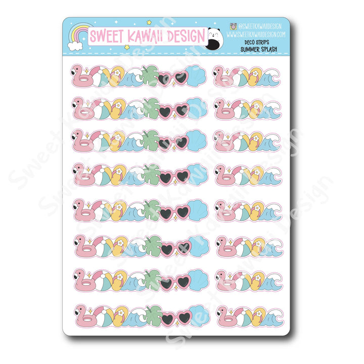 Kawaii Deco Strip Stickers (washi strip/border) - Summer Splash