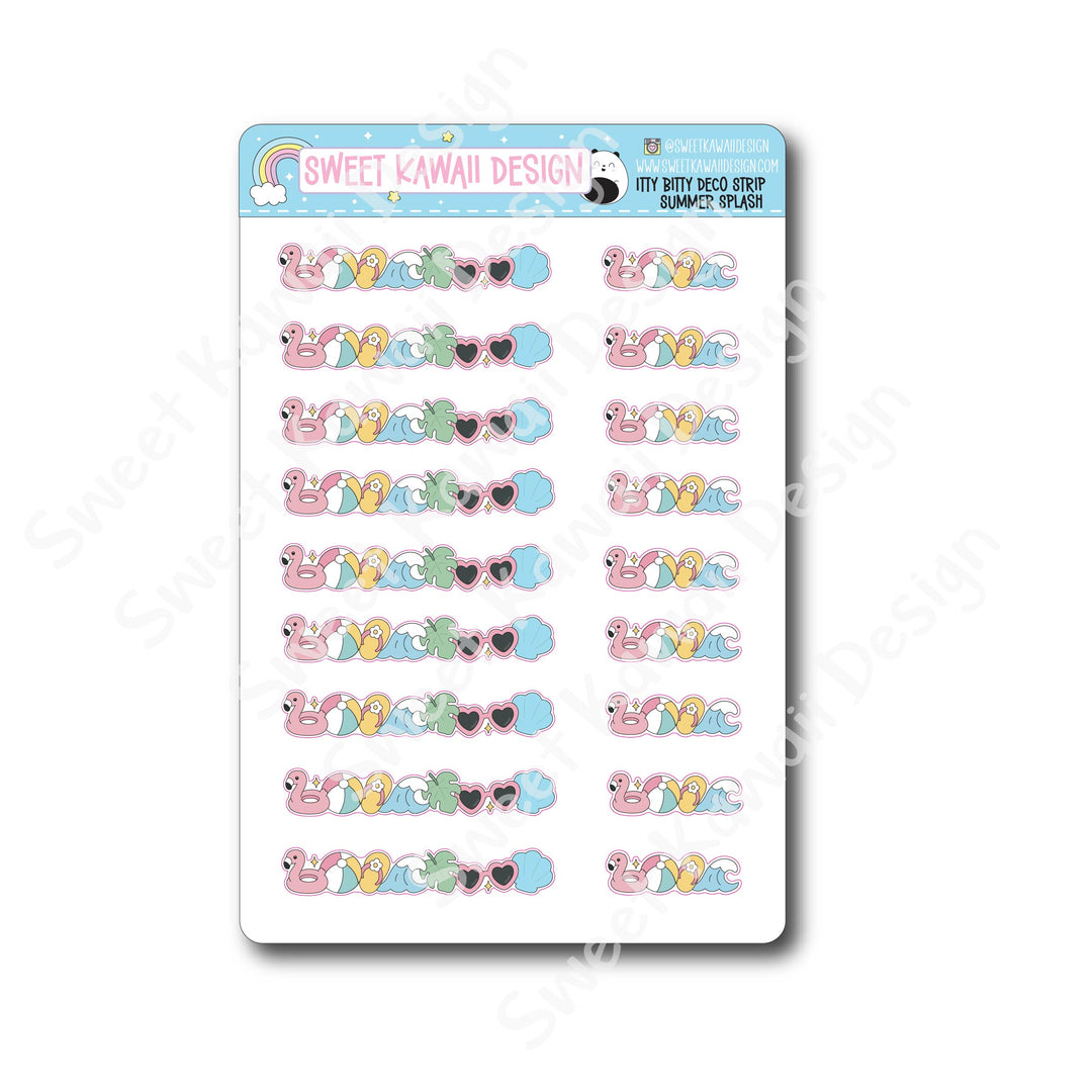 Kawaii Deco Strip Stickers (washi strip/border) - Summer Splash