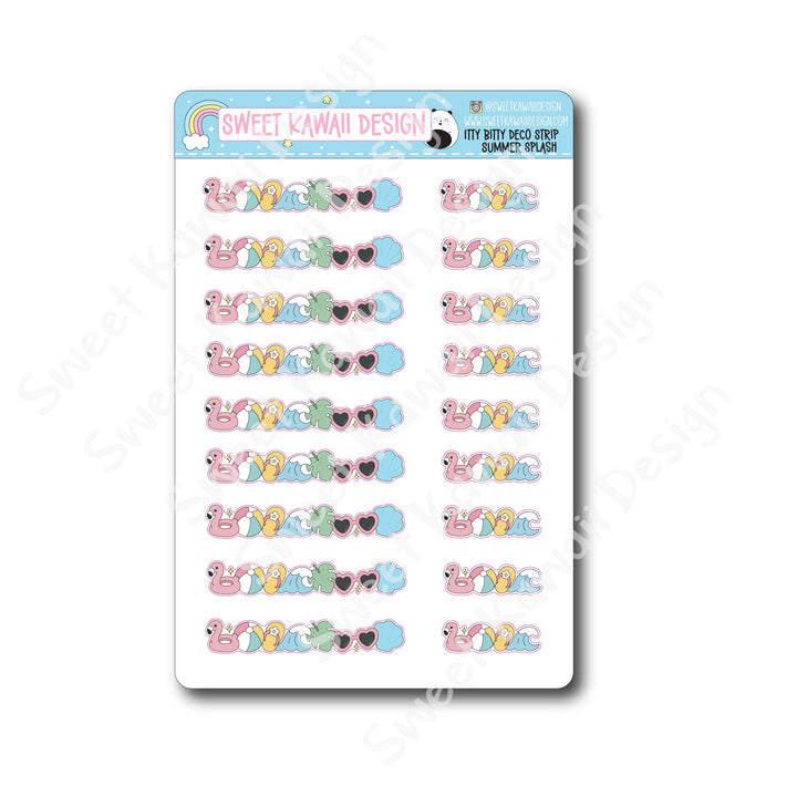 Kawaii Deco Strip Stickers (washi strip/border) - Summer Splash