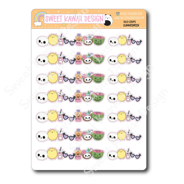Kawaii Deco Strip Stickers (washi strip/border) - Summerween