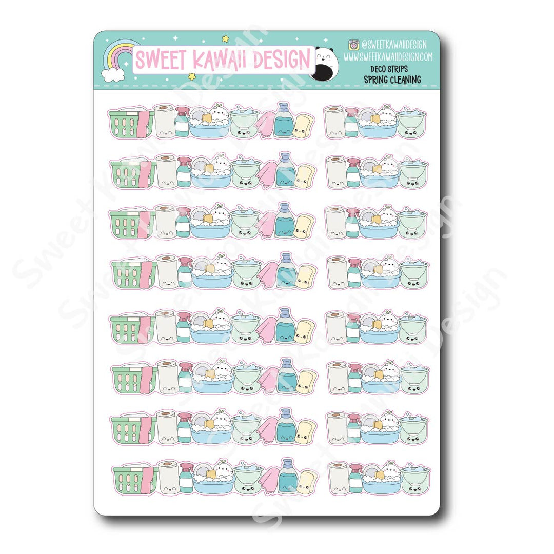 Kawaii Deco Strip Stickers (washi strip/border) - Spring Cleaning