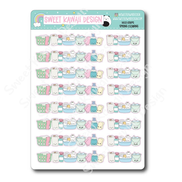 Kawaii Deco Strip Stickers (washi strip/border) - Spring Cleaning