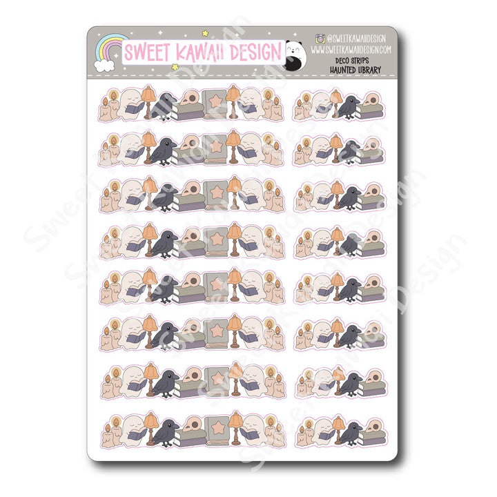 Kawaii Deco Strip Stickers (washi strip/border) - Haunted Library