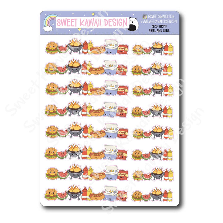 Kawaii Deco Strip Stickers (washi strip/border) - Grill and Chill