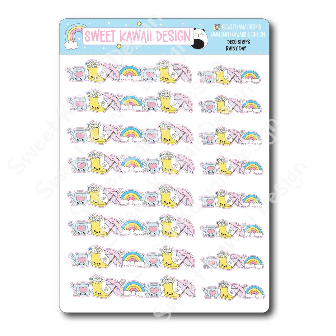 Kawaii Deco Strip Stickers (washi strip/border) - Rainy Days