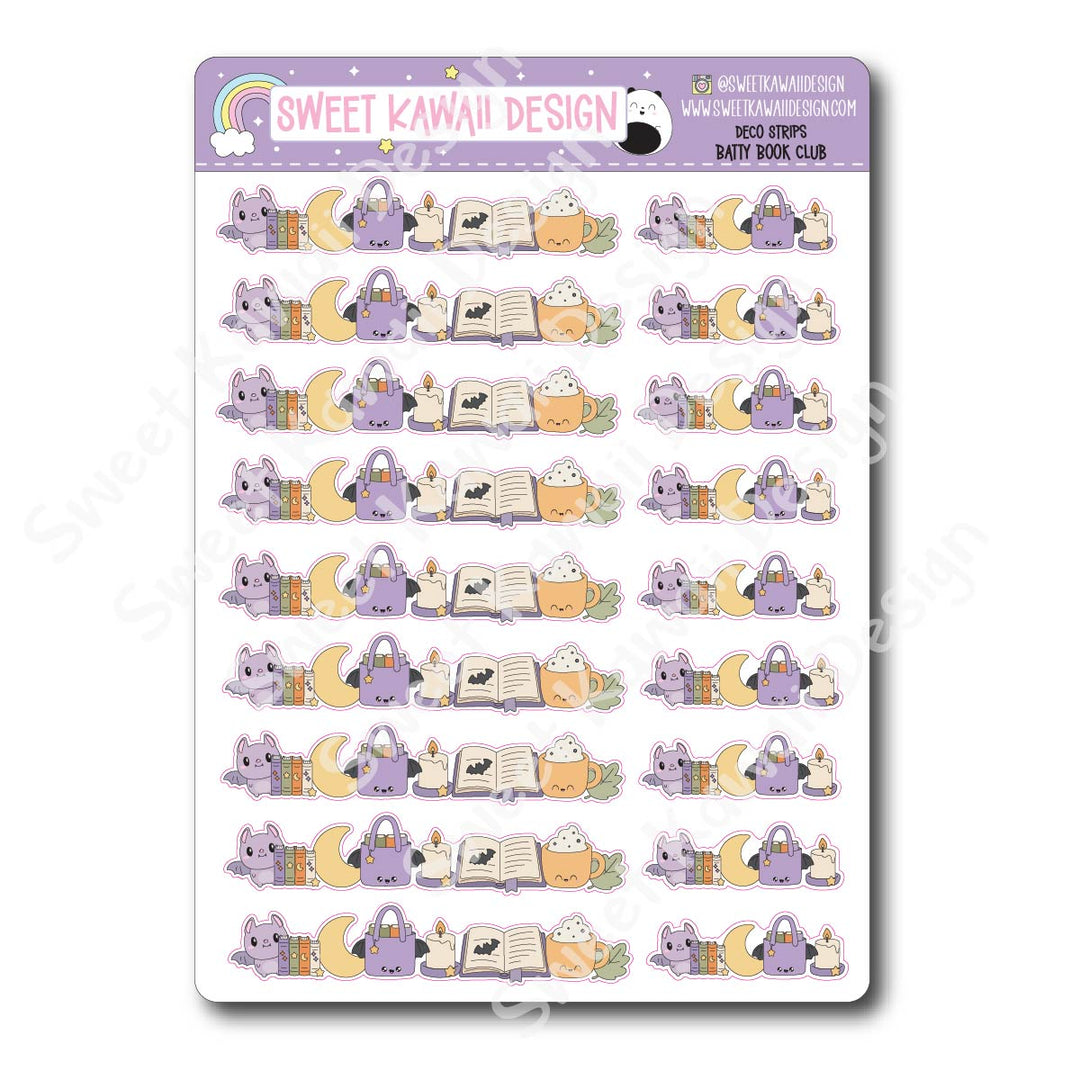 Kawaii Deco Strip Stickers (washi strip/border) - Batty Book Club