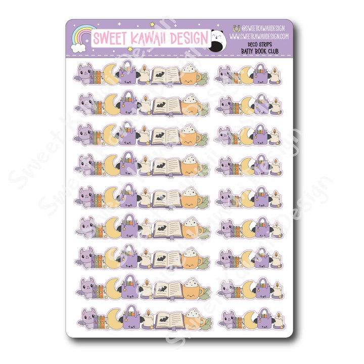 Kawaii Deco Strip Stickers (washi strip/border) - Batty Book Club