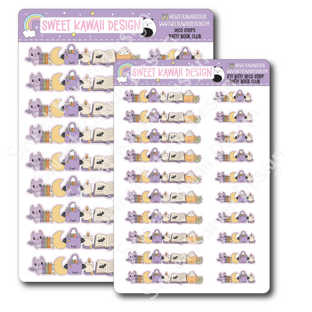 Kawaii Deco Strip Stickers (washi strip/border) - Batty Book Club