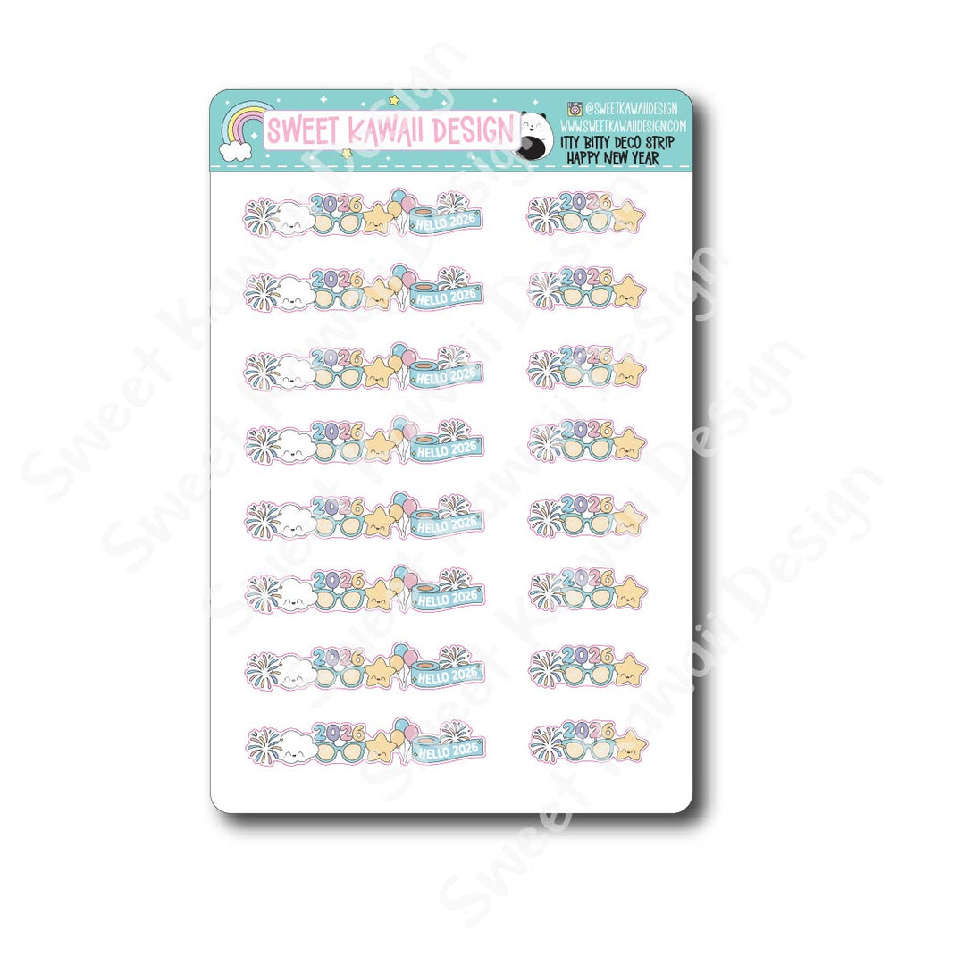 Kawaii Deco Strip Stickers (washi strip/border) - Happy New Year