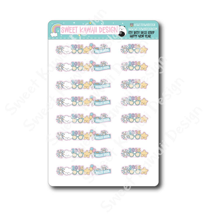 Kawaii Deco Strip Stickers (washi strip/border) - Happy New Year