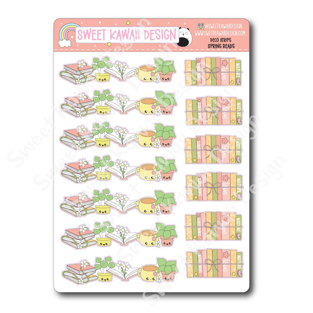 Kawaii Deco Strip Stickers (washi strip/border) - Spring Reads