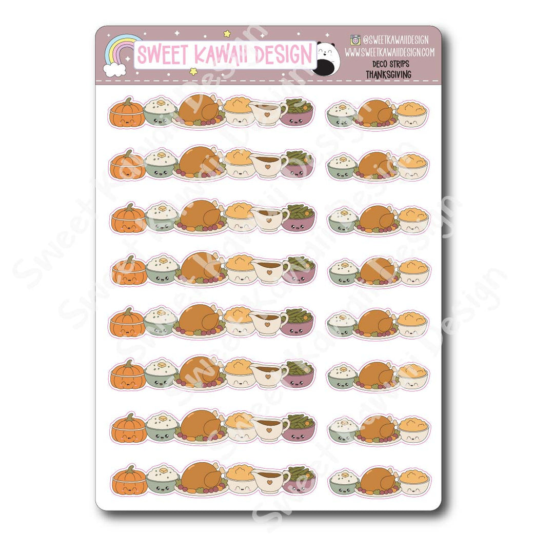 Kawaii Deco Strip Stickers (washi strip/border) - Thanksgiving