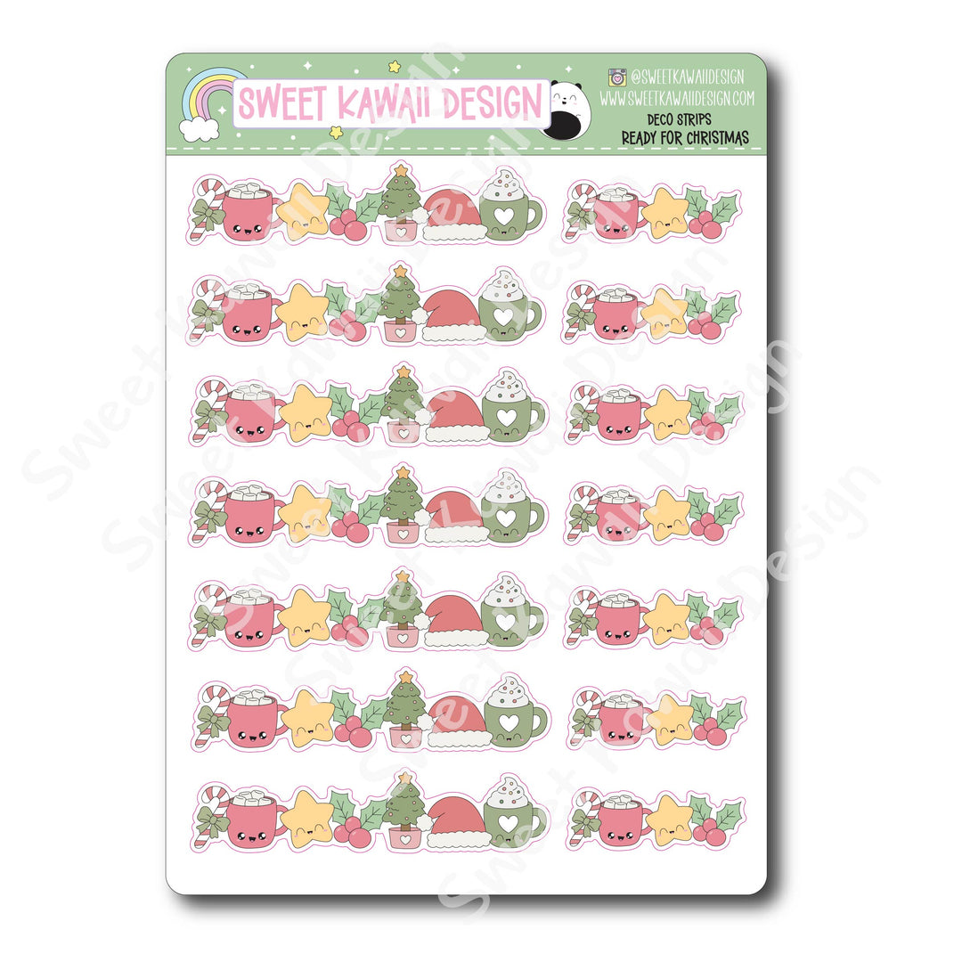 Kawaii Deco Strip Stickers (washi strip/border) - Ready for Christmas