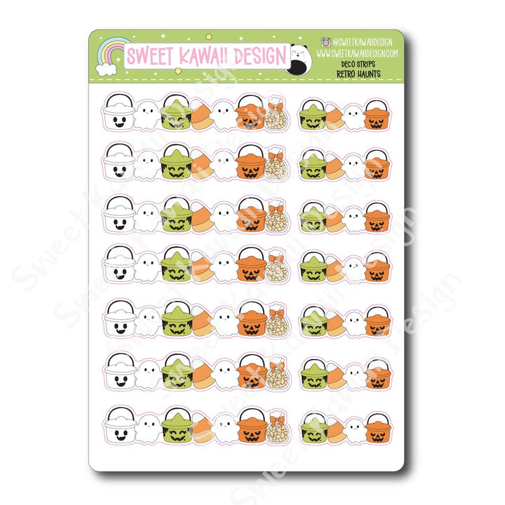 Kawaii Deco Strip Stickers (washi strip/border) - Retro Haunts