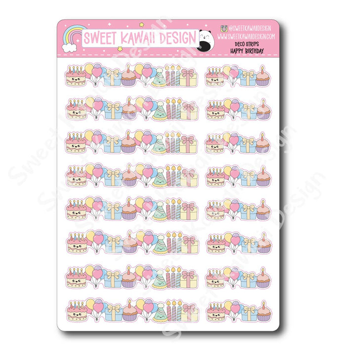 Kawaii Deco Strip Stickers (washi strip/border) - Happy Birthday