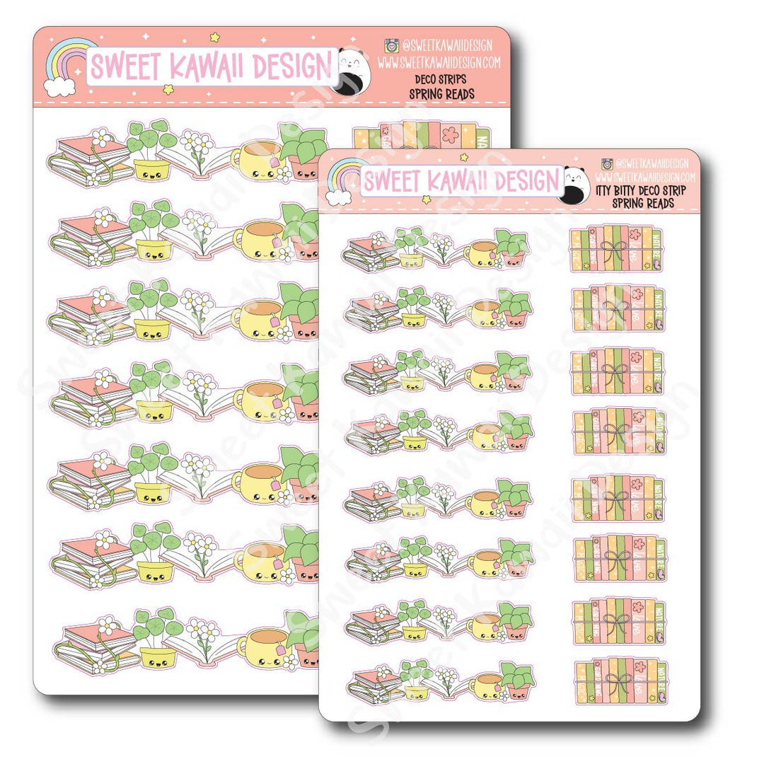 Kawaii Deco Strip Stickers (washi strip/border) - Spring Reads