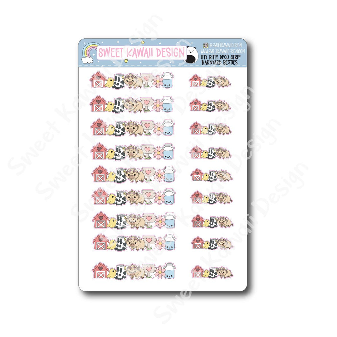 Kawaii Deco Strip Stickers (washi strip/border) - Barnyard Besties