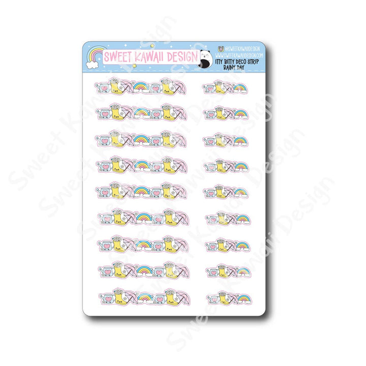 Kawaii Deco Strip Stickers (washi strip/border) - Rainy Days