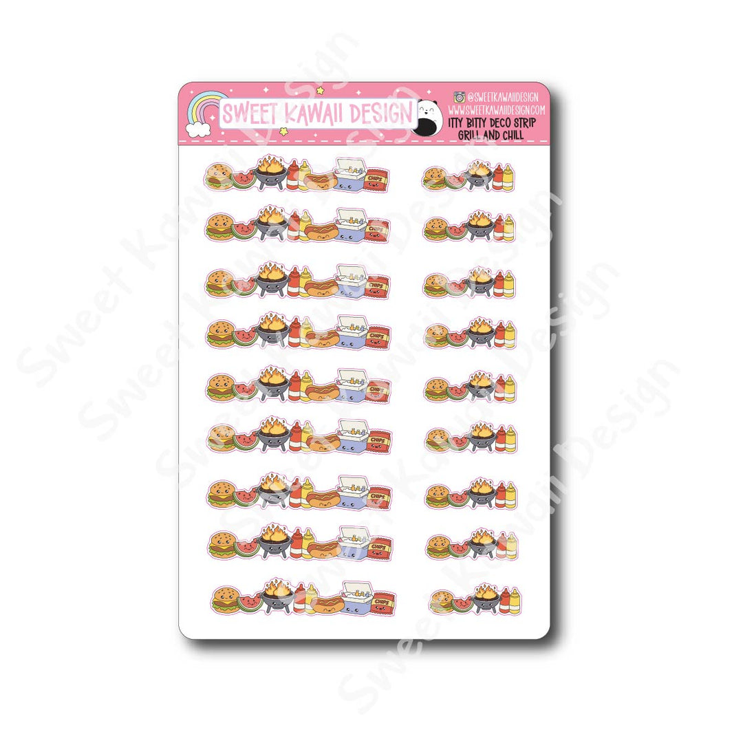 Kawaii Deco Strip Stickers (washi strip/border) - Grill and Chill