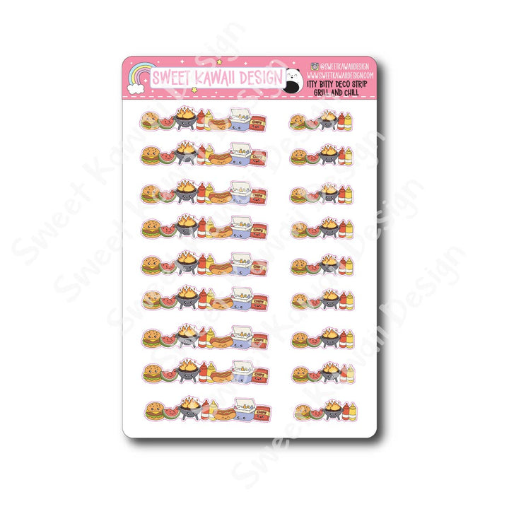 Kawaii Deco Strip Stickers (washi strip/border) - Grill and Chill