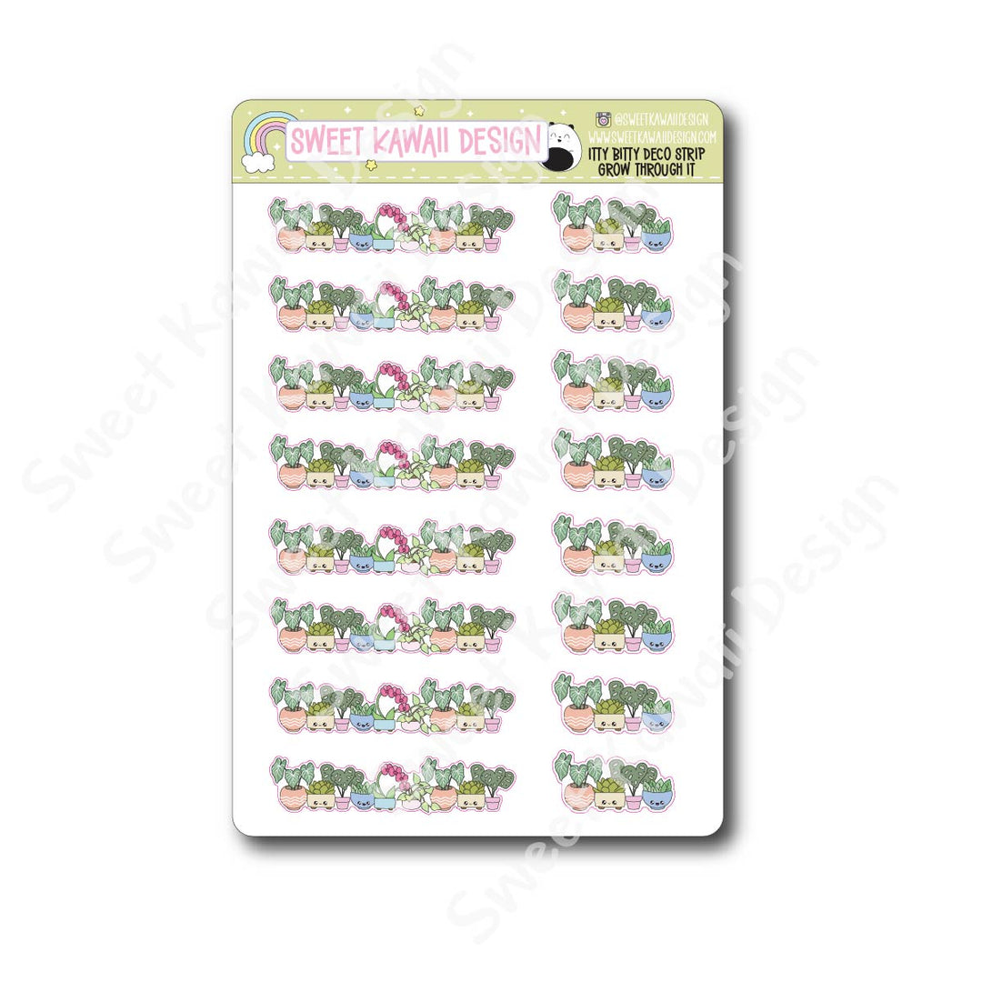 Kawaii Deco Strip Stickers (washi strip/border) - Grow Through It