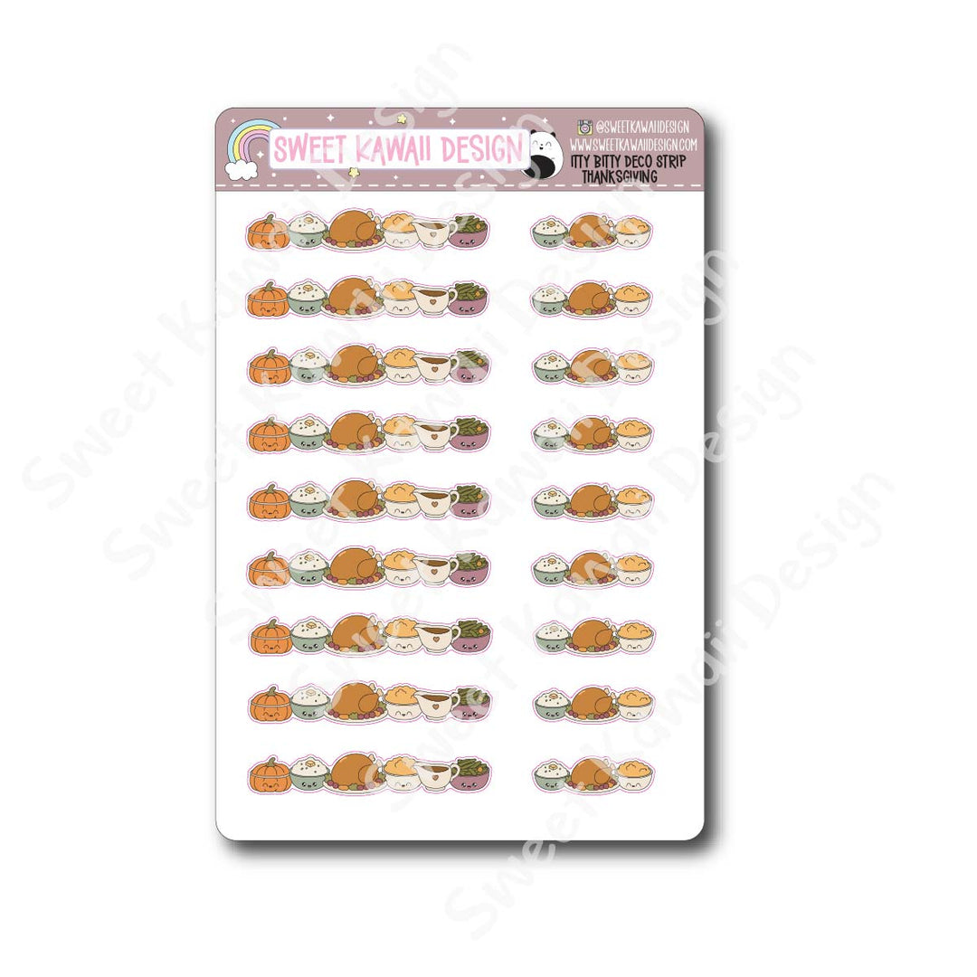 Kawaii Deco Strip Stickers (washi strip/border) - Thanksgiving