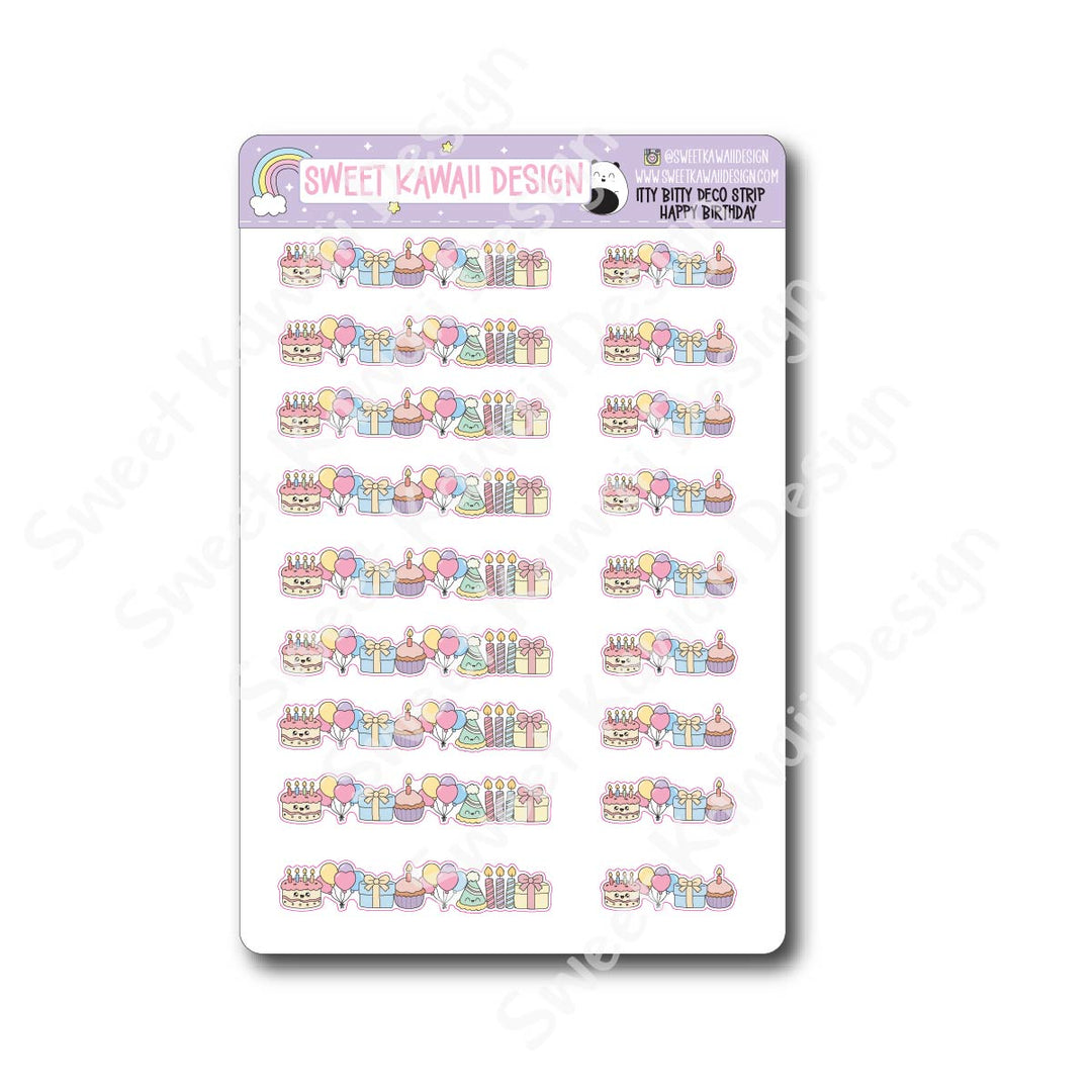 Kawaii Deco Strip Stickers (washi strip/border) - Happy Birthday