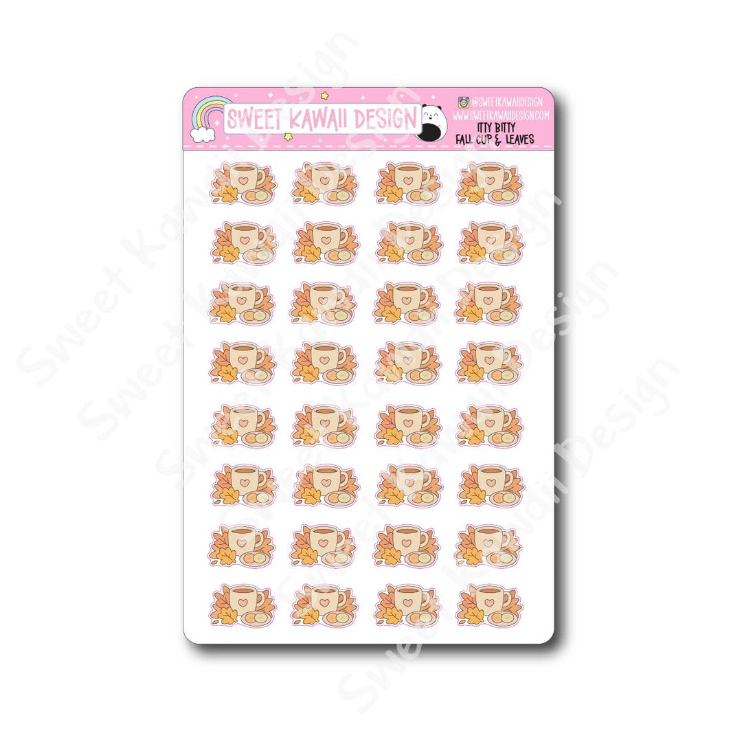 Kawaii Fall Leaves and Cup Stickers