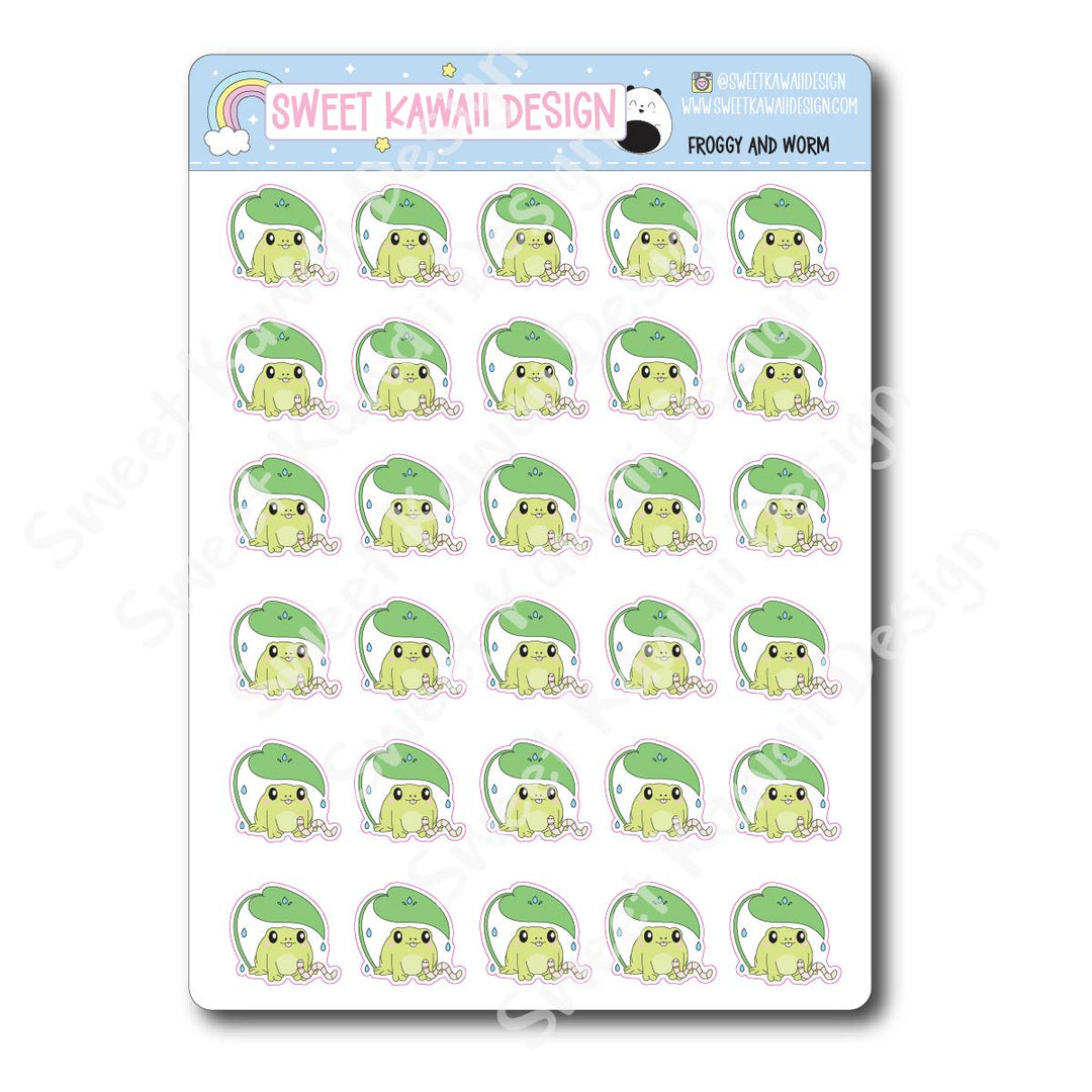 Kawaii Froggy and Worm Stickers