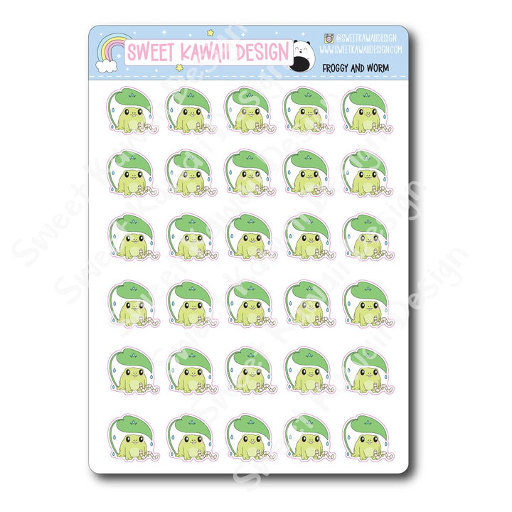 Kawaii Froggy and Worm Stickers