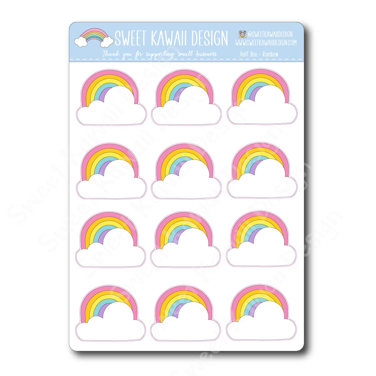 Kawaii Half Box Stickers - Rainbow