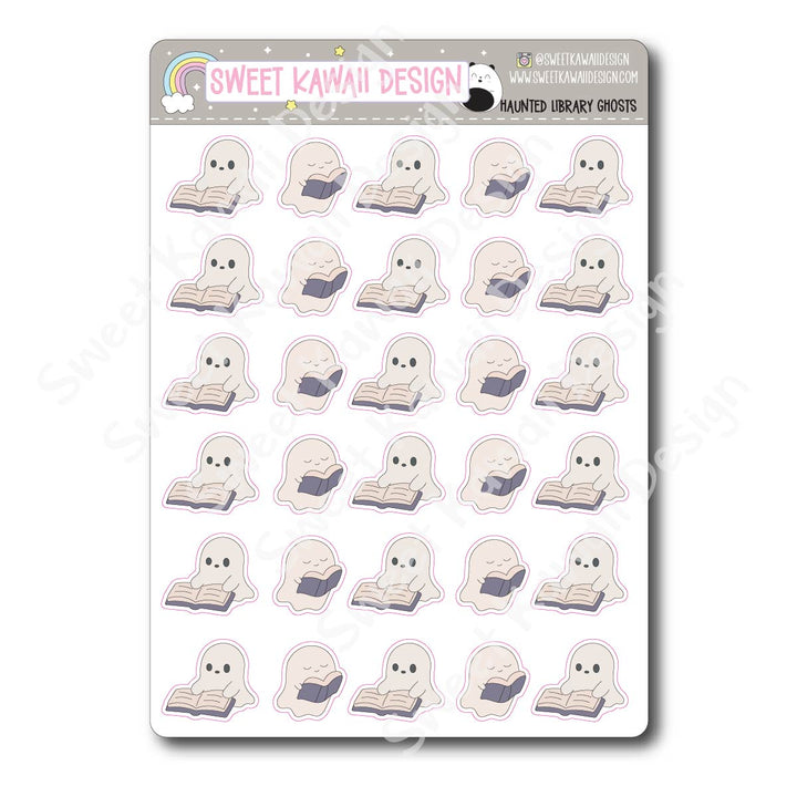 Kawaii Haunted Library Stickers - Ghosts