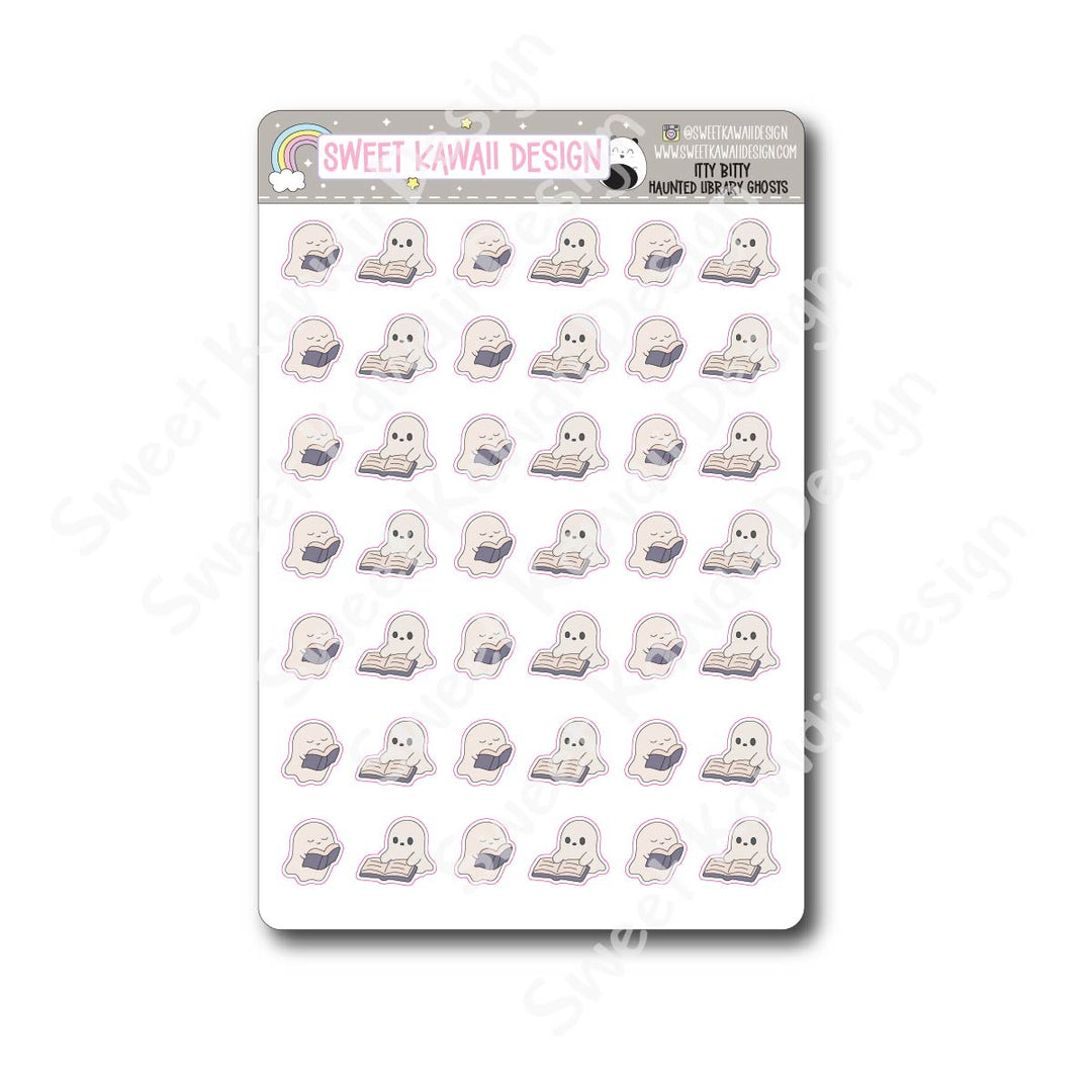 Kawaii Haunted Library Stickers - Ghosts