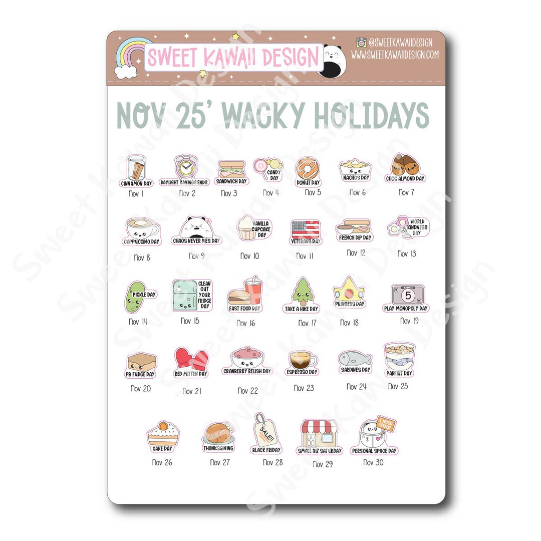 Itty Bitty Kawaii Celebrate the Day Stickers - November 2025