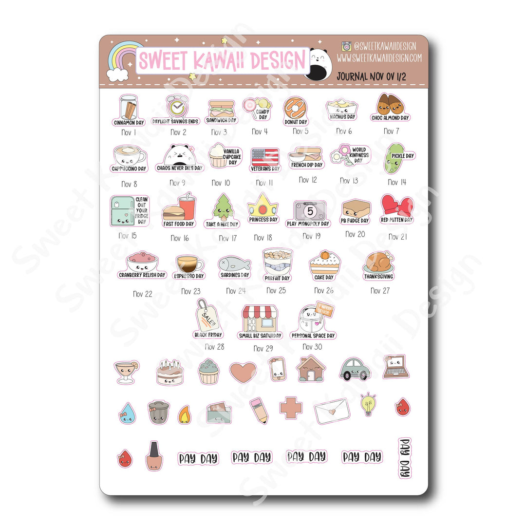 November 2025 Monthly Overview Stickers - Journal