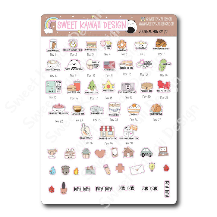 November 2025 Monthly Overview Stickers - Journal