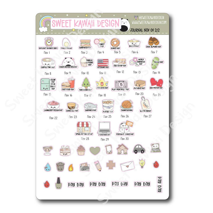November 2026 Monthly Overview Stickers - Journal