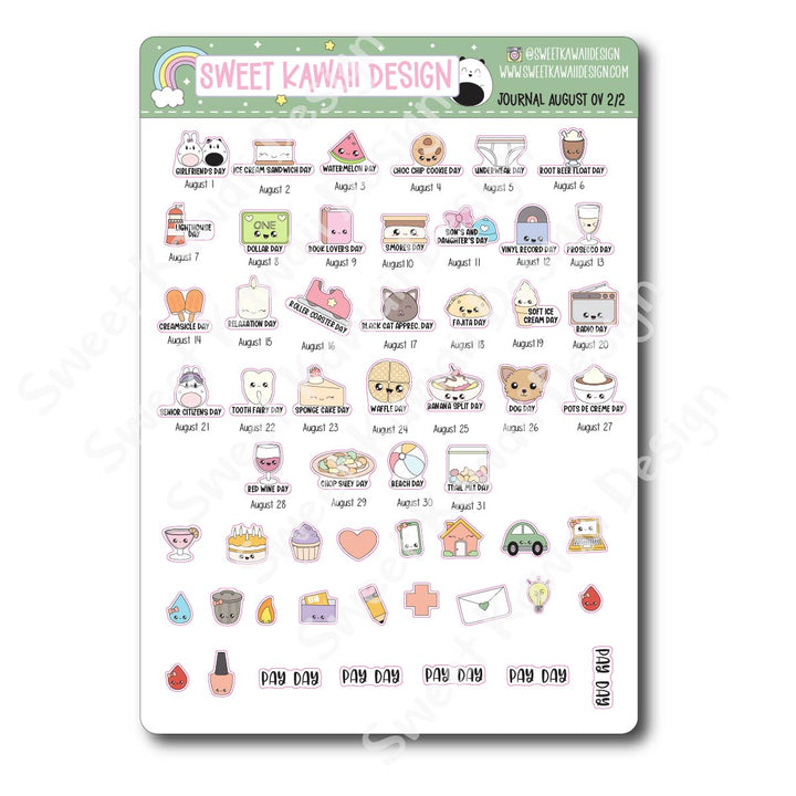 August 2026 Monthly Overview Stickers - Journal