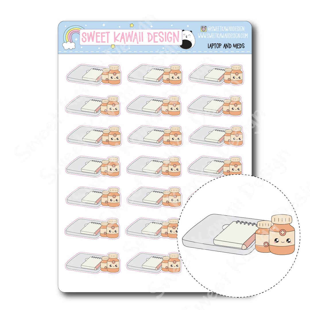 Kawaii Laptop and Meds Stickers