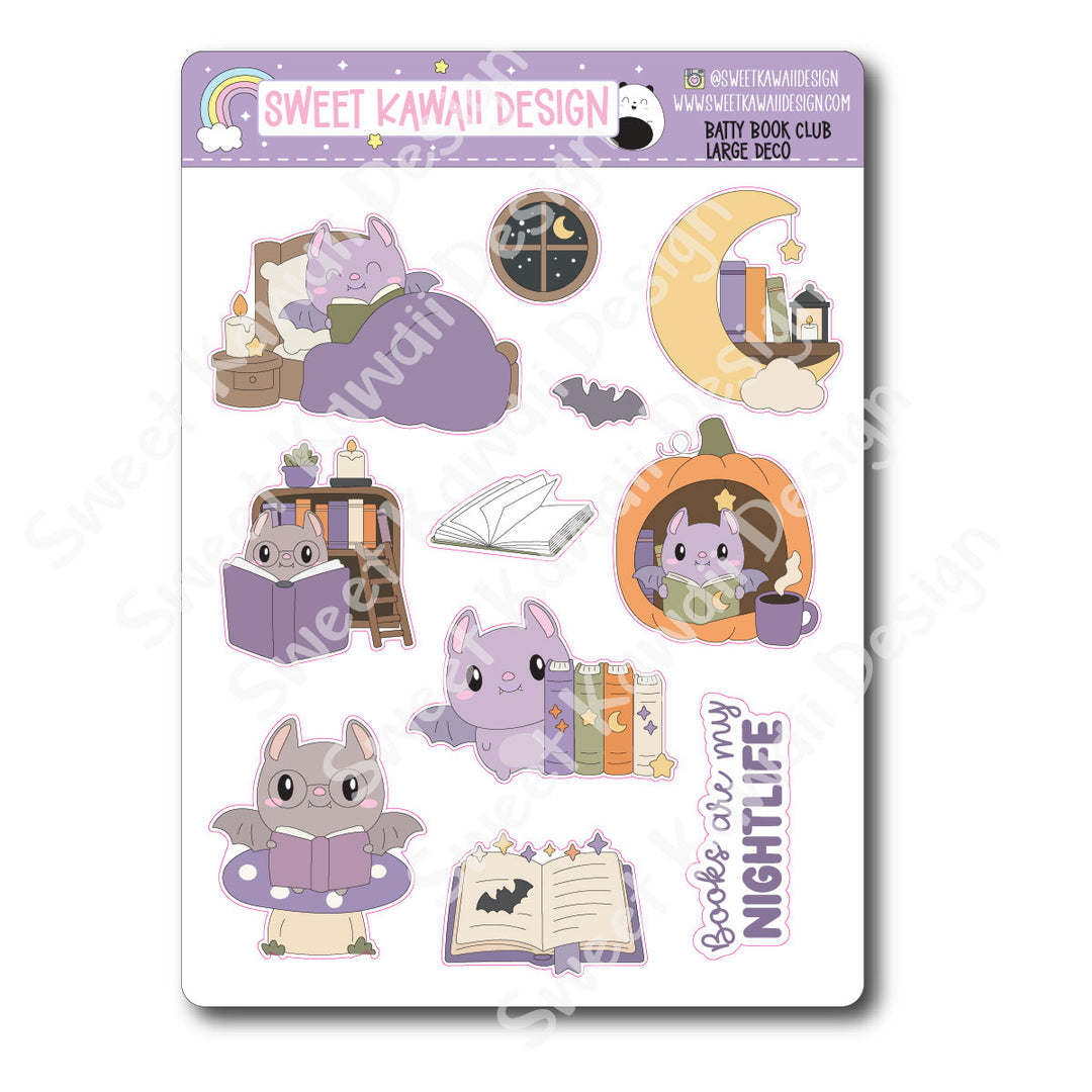 Kawaii Batty Book Club Deco (LARGE) Stickers