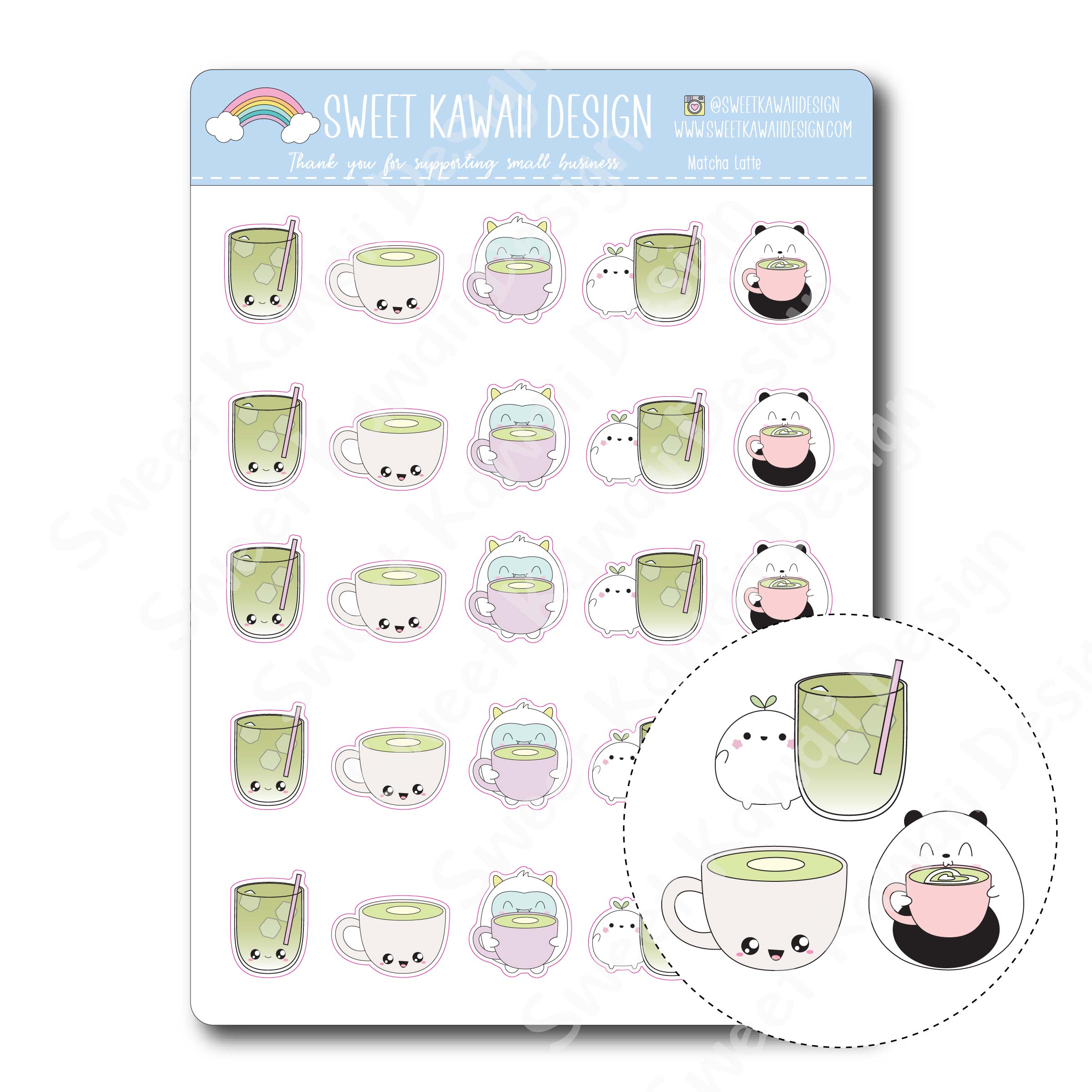 Kawaii Matcha Latte Stickers