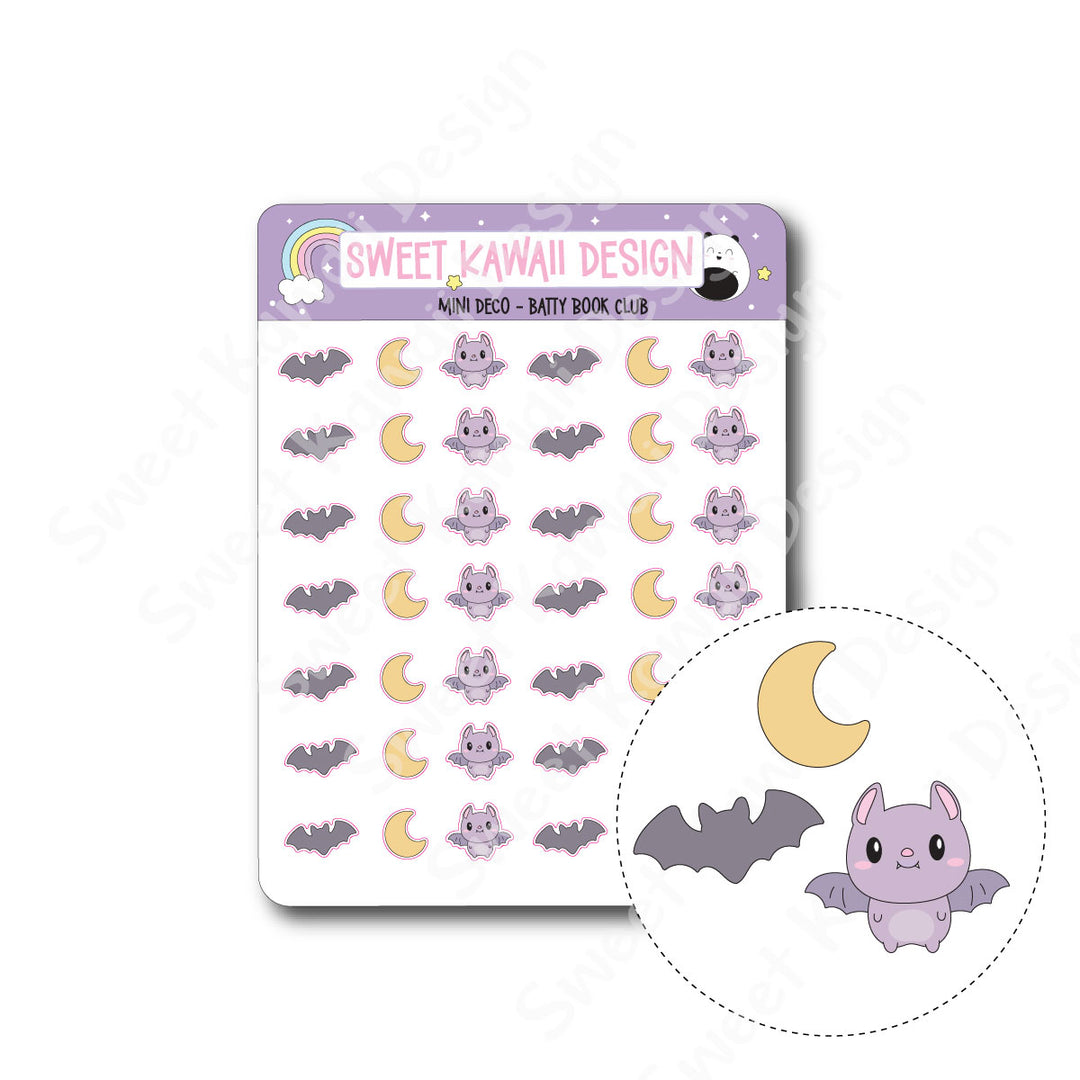Kawaii Mini Deco Stickers - Batty Book Club