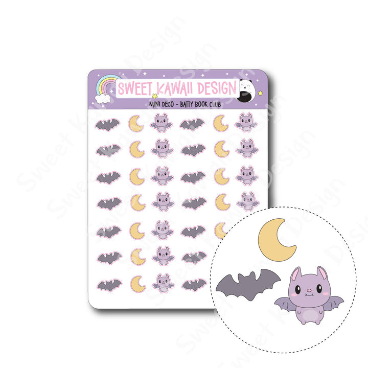 Kawaii Mini Deco Stickers - Batty Book Club