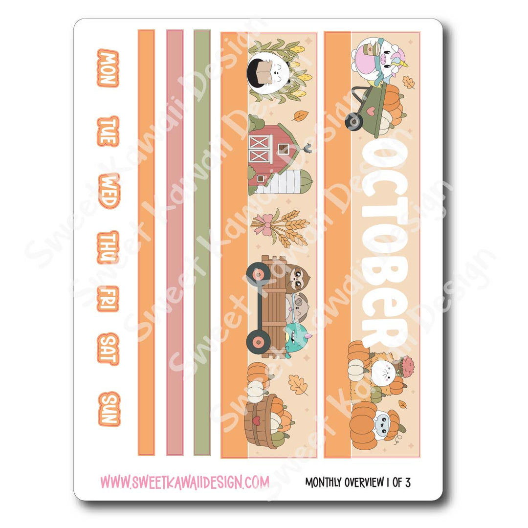 October (NON HALLOWEEN) 2026 Monthly Overview Stickers (Vert/Horiz)