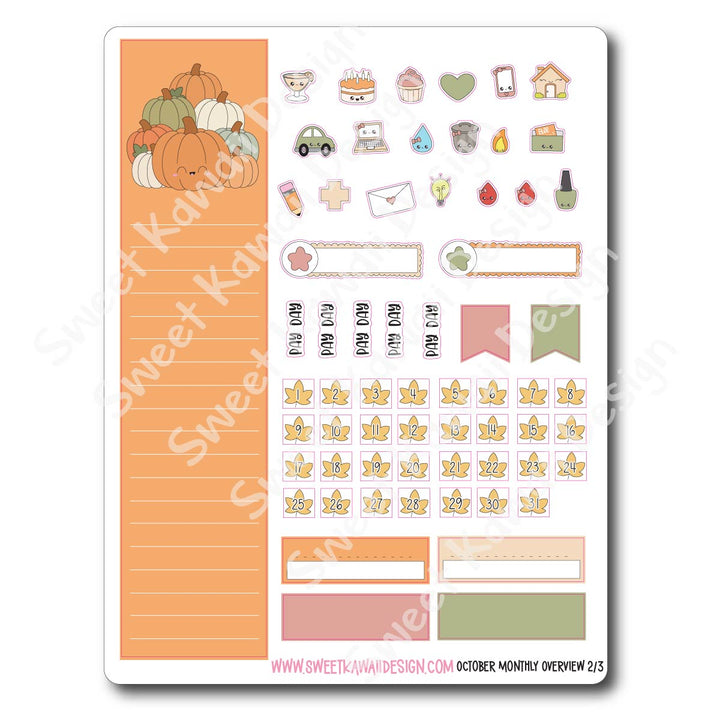 October (NON HALLOWEEN) 2026 Monthly Overview Stickers (Vert/Horiz)